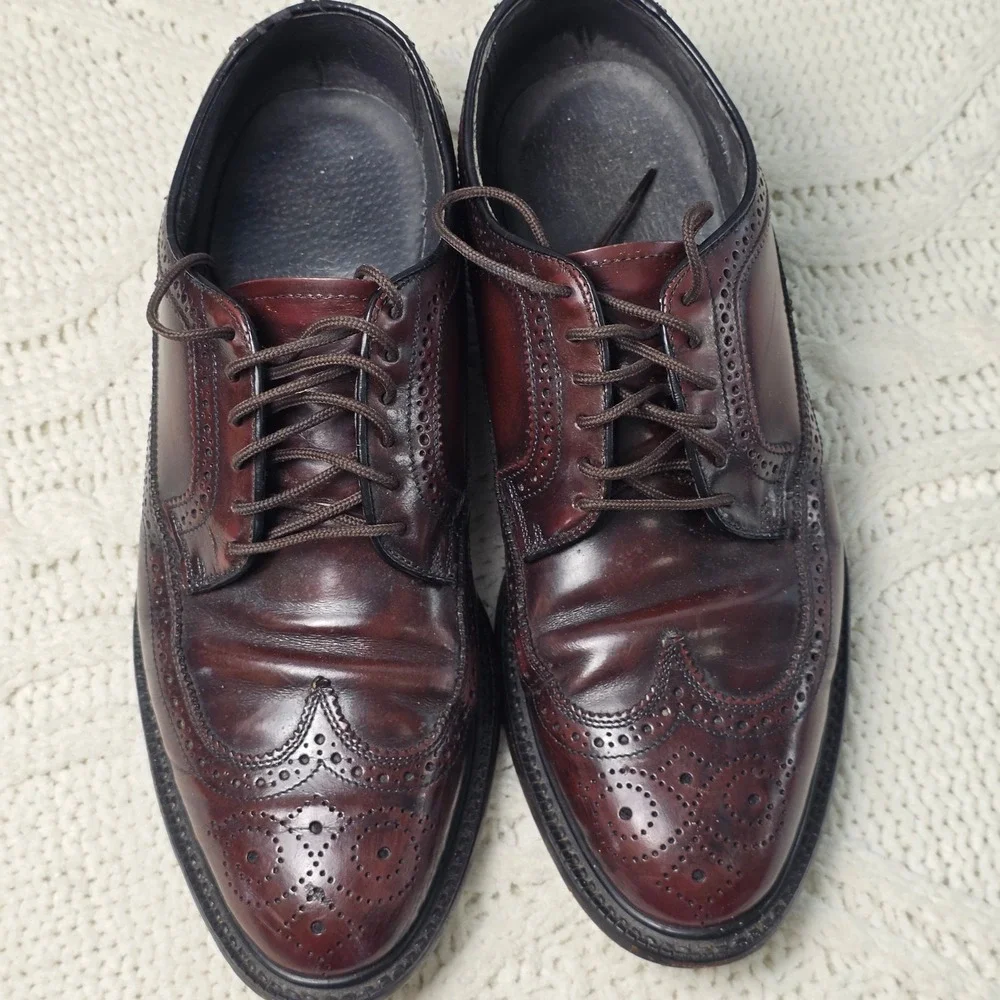 VTG Hanover Shell Cordovan Dress Shoes Mens 9.5 D/B‎ Burgundy Brown Wingtip